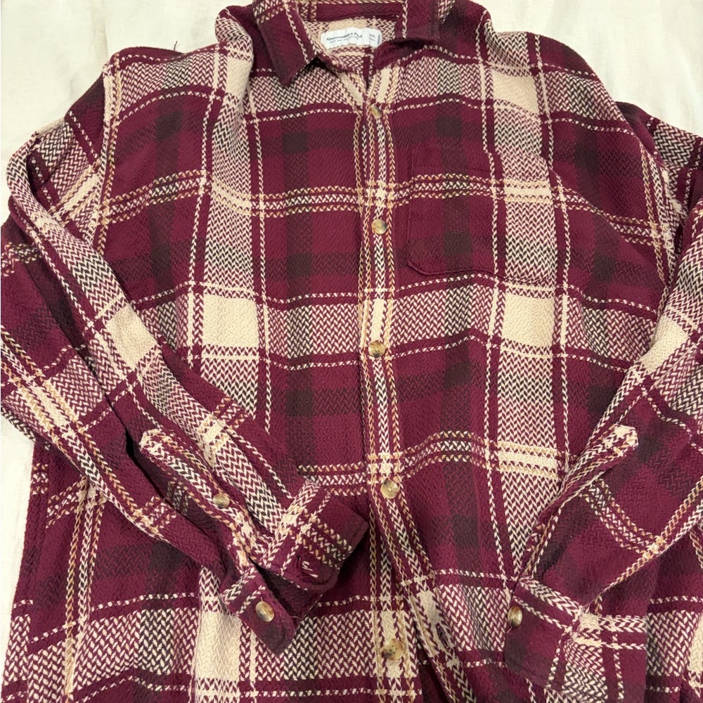 Abercrombie & Fitch Burgundy and Cream Plaid Shirt